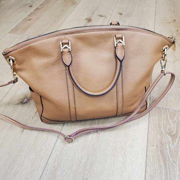 Michael Kors Beckett Large Leather Satchel Handbag Acorn Tan Brown Fall READ - Picture 3 of 16